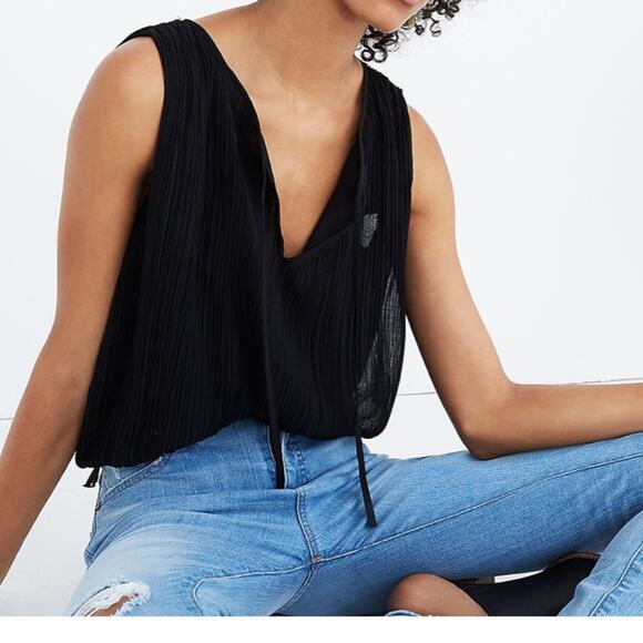 Madewell Black Tank Pleated Top SZ S - Picture 10 of 11